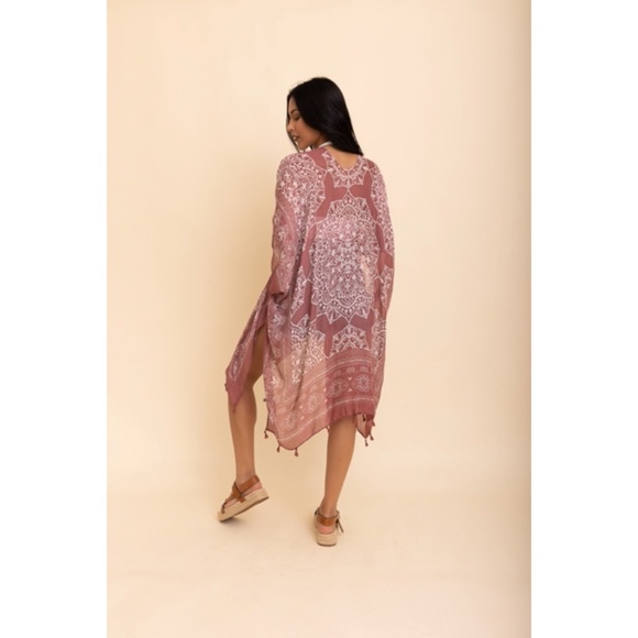 Roseclay Mandala Printed Tassel Open Kimono Coverup Casual Wrap One Size - Picture 4 of 4